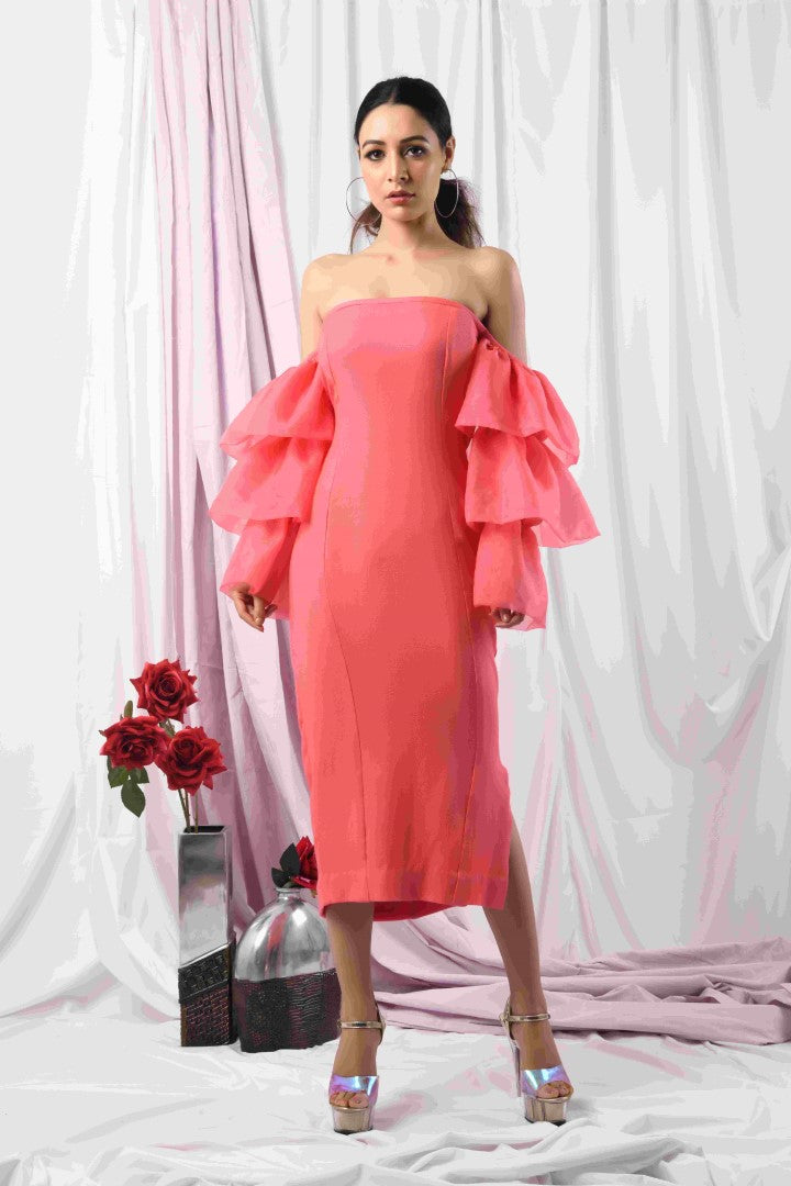 Pretty In Pink Flounce Sleeve Dress